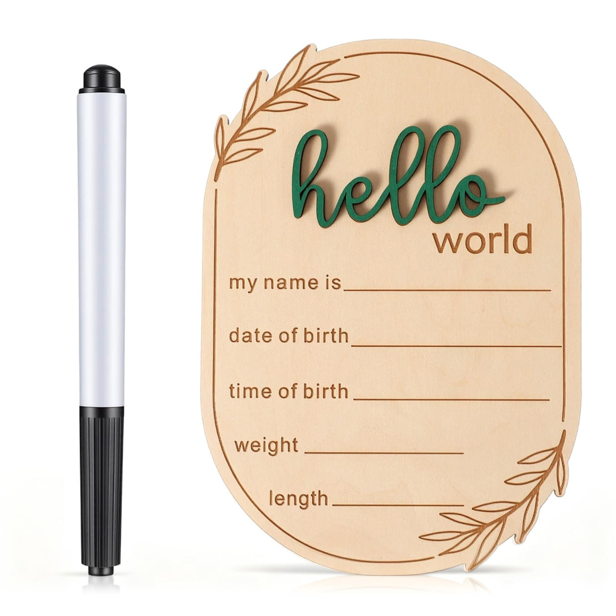 PEOVLVN baby-announcement-sign-hello-world on wood, ideal nursery decor and keepsake.