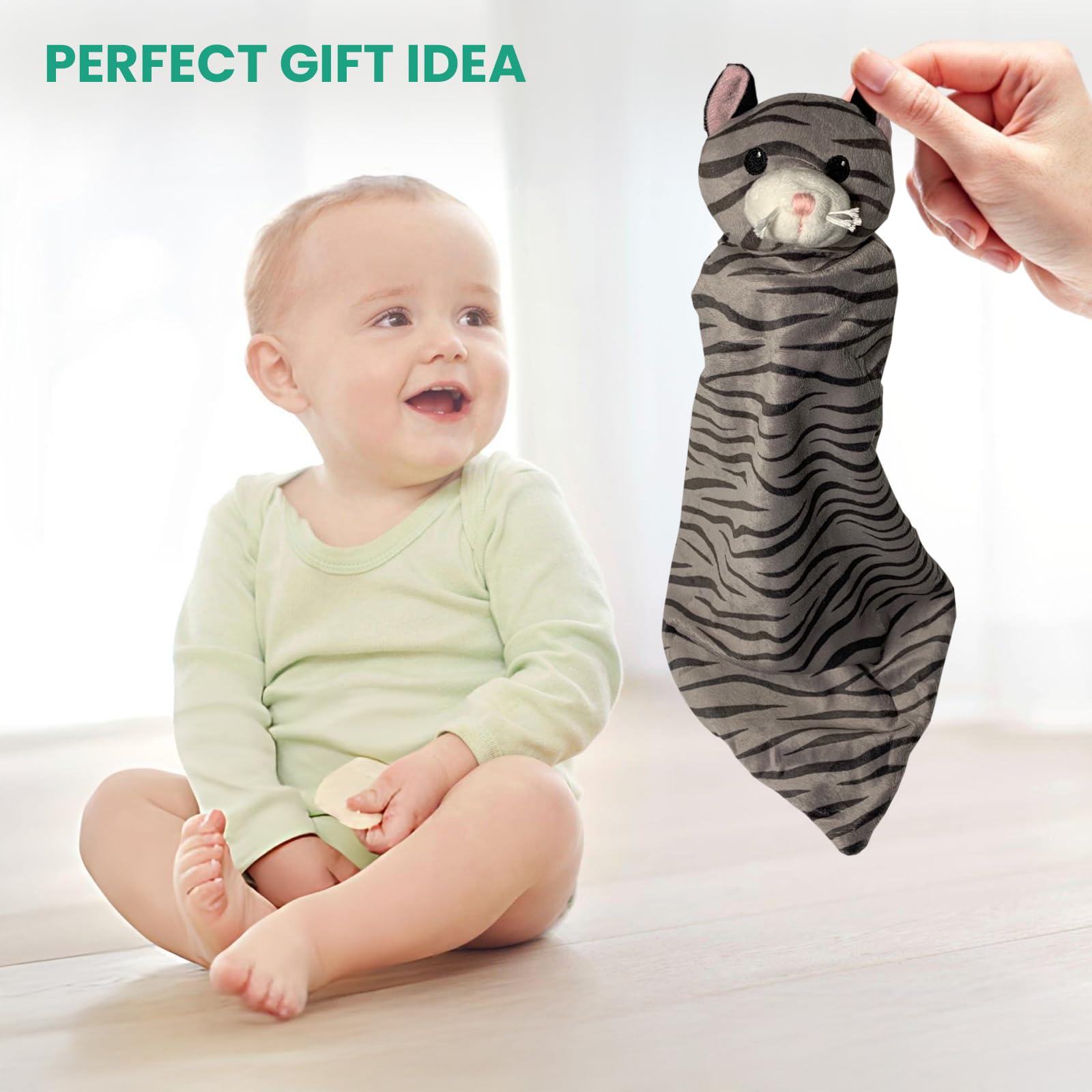 Pepe n Tito cat plush security blanket machine washable for easy cleanup.