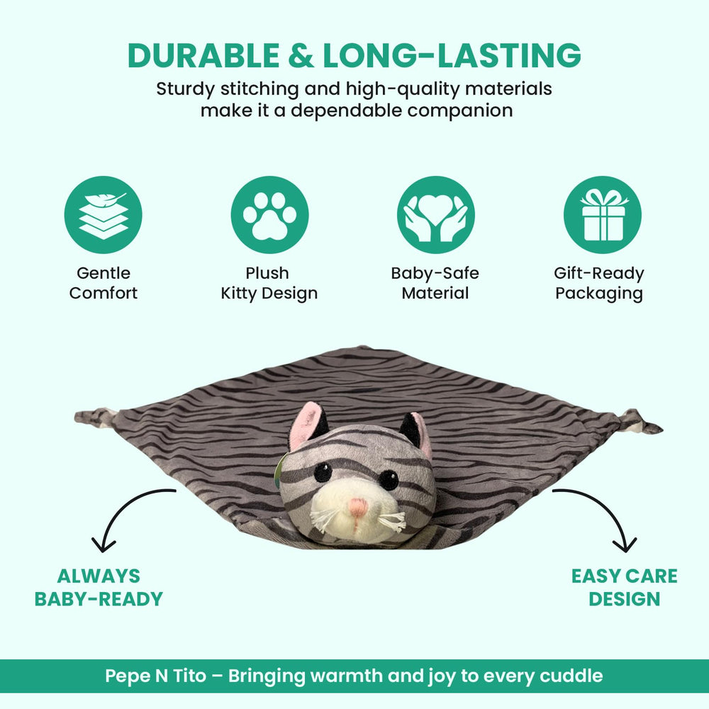Pepe n Tito cat plush security blanket soft fabric remains buttery-soft after washes.