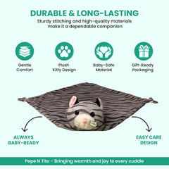 Pepe n Tito cat plush security blanket soft fabric remains buttery-soft after washes.