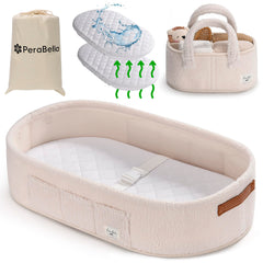 PeraBella baby changing basket cozy teddy white, portable diaper changing station for on-the-go use