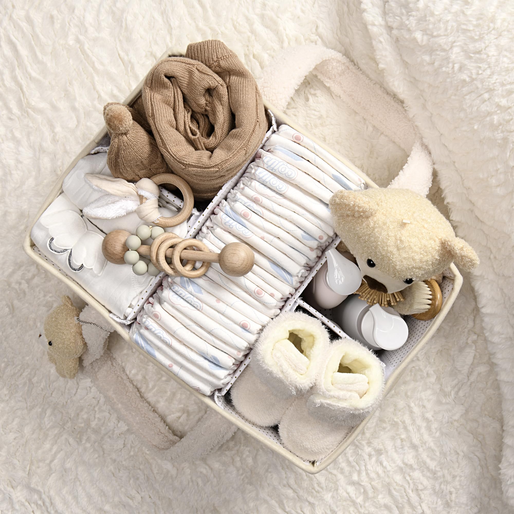 PeraBella baby changing basket keeps diapering supplies ready at changing stations.