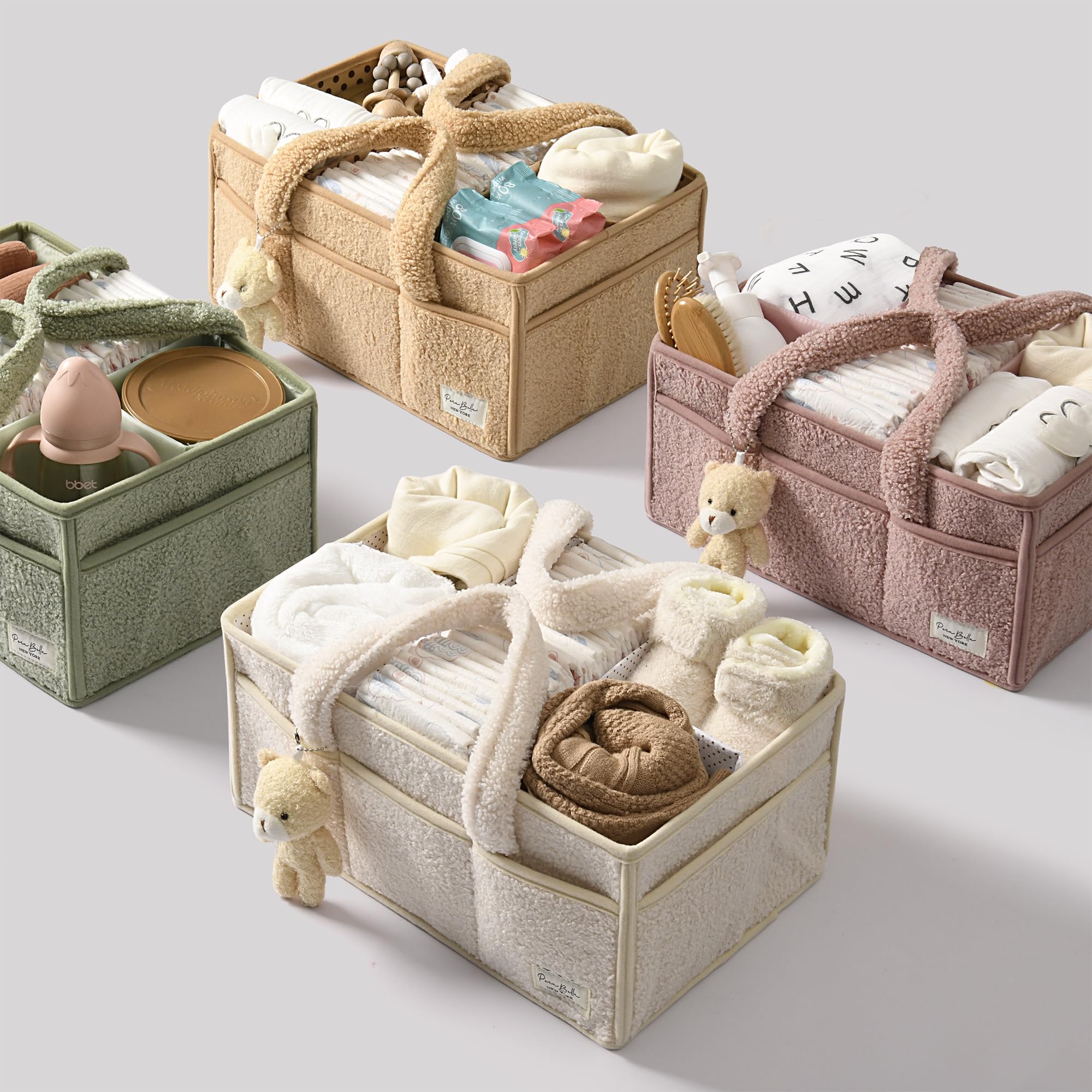 Perabella clothes and burp cloth storage keeps essentials close by.