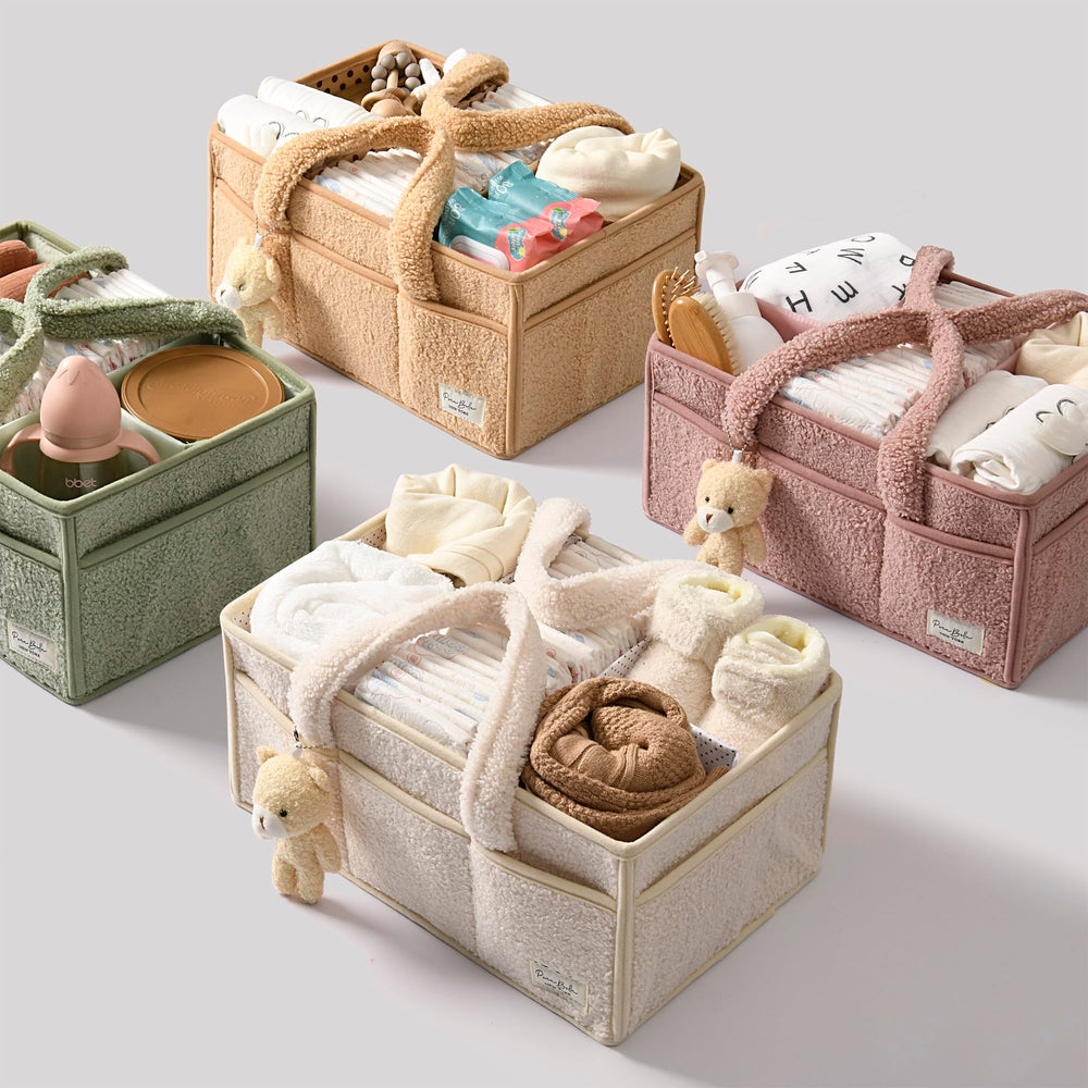 Perabella clothes and burp cloth storage keeps essentials close by.