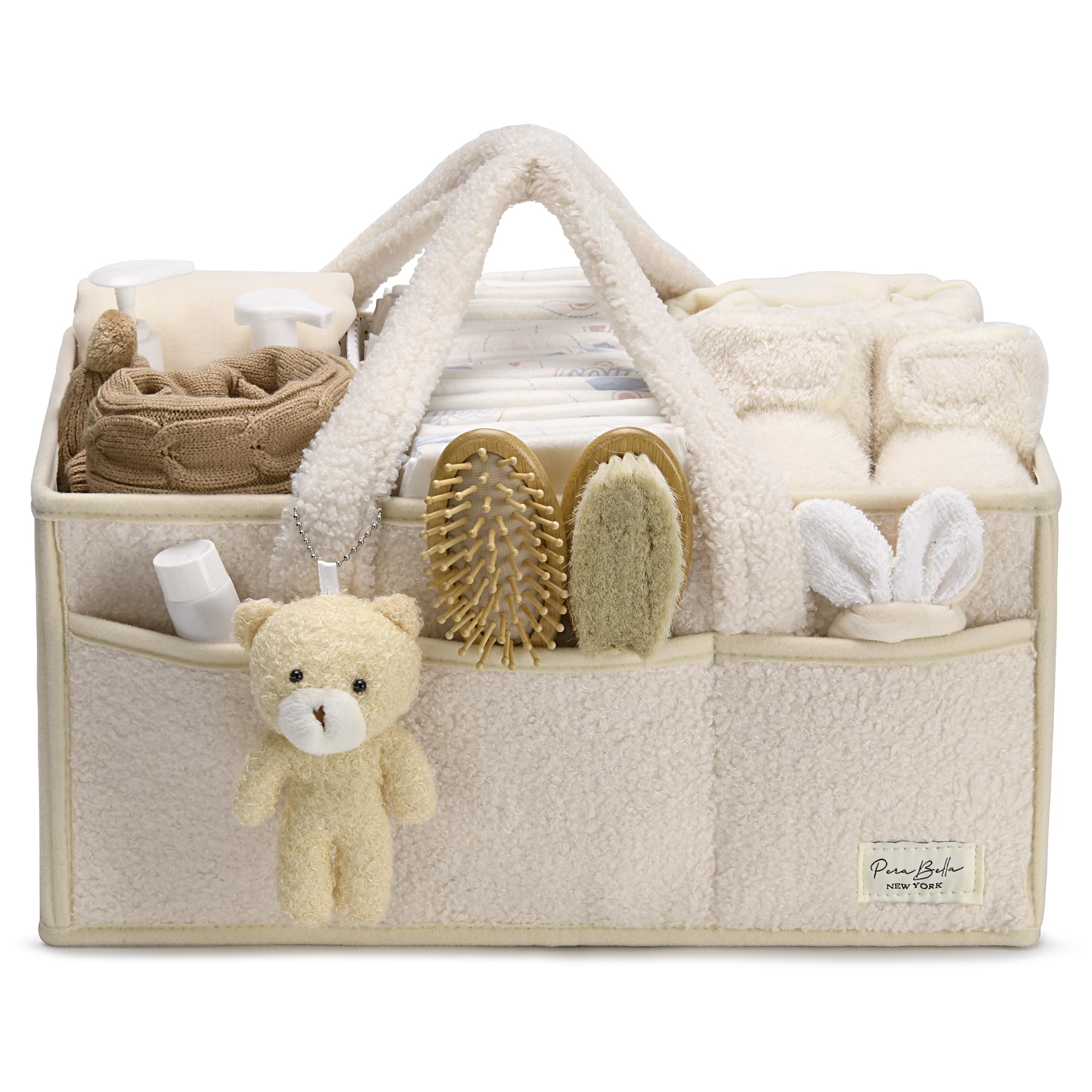 PeraBella baby diaper caddy with handle for easy transport and organized essentials.