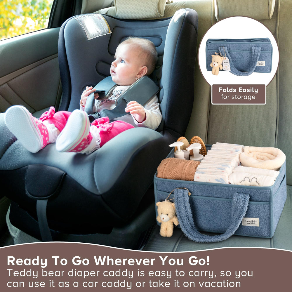 PeraBella gift-ready diaper caddy featuring teddy bear charm for a delightful present.