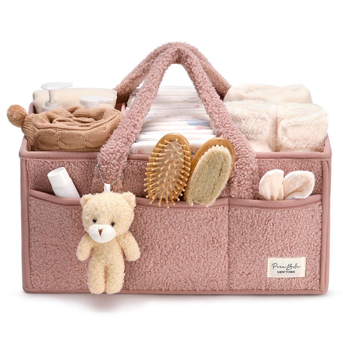 PeraBella baby diaper caddy with handle keeps nursery items organized.