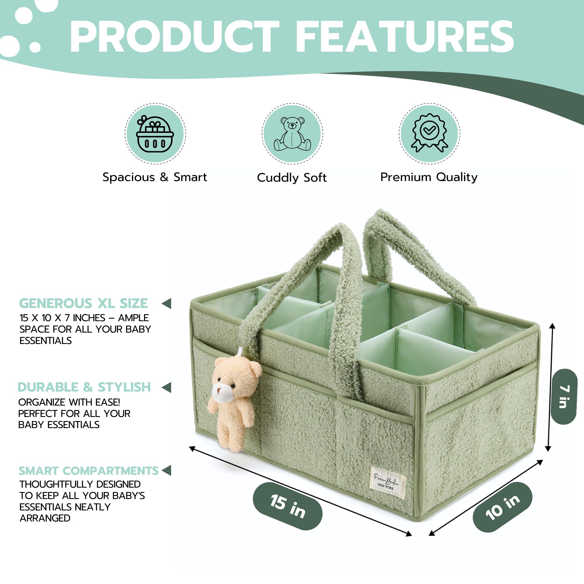 Perabella baby wipes basket organizer keeps wipes within easy reach.