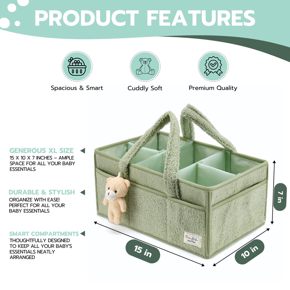 Perabella baby wipes basket organizer keeps wipes within easy reach.