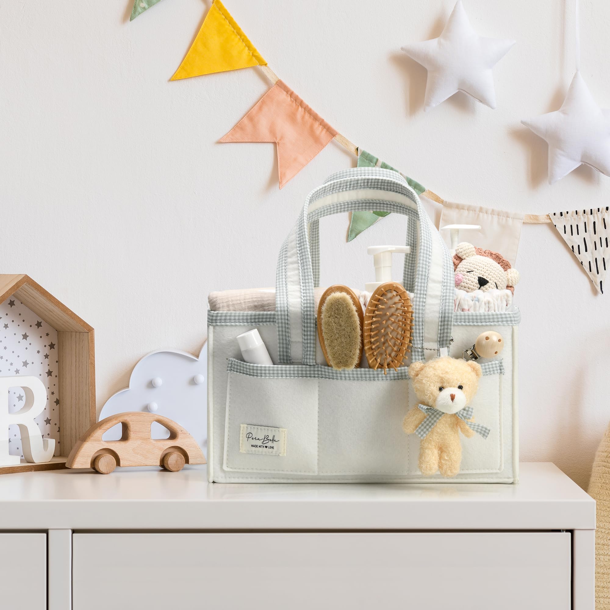 PeraBella 13x9x7 inch caddy maximizes nursery organization and quick access.