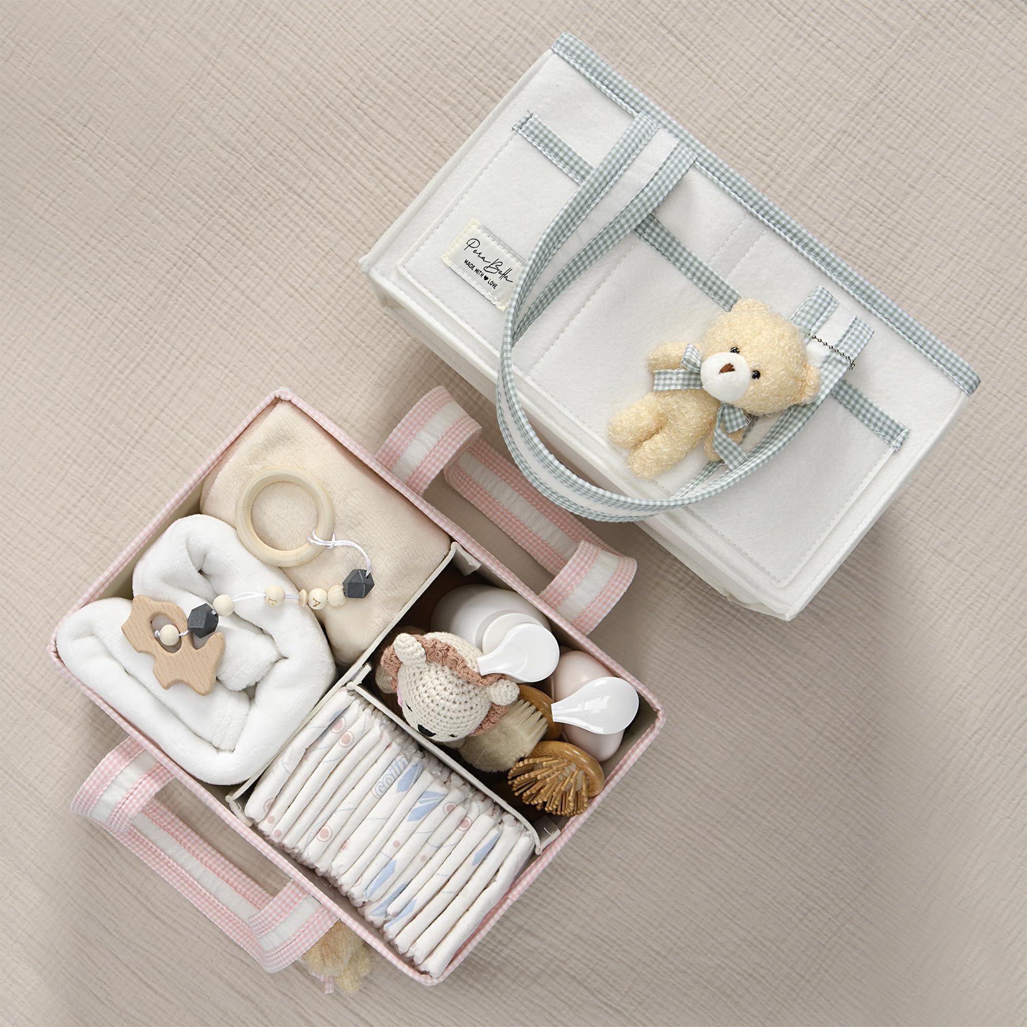 PeraBella nursery storage solution keeps baby bath items and toys tidy.