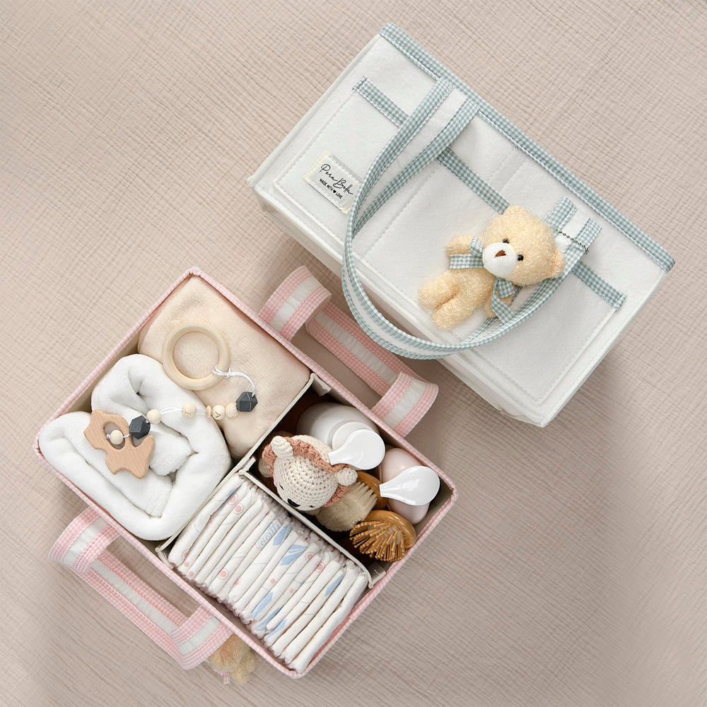 PeraBella nursery storage solution keeps baby bath items and toys tidy.