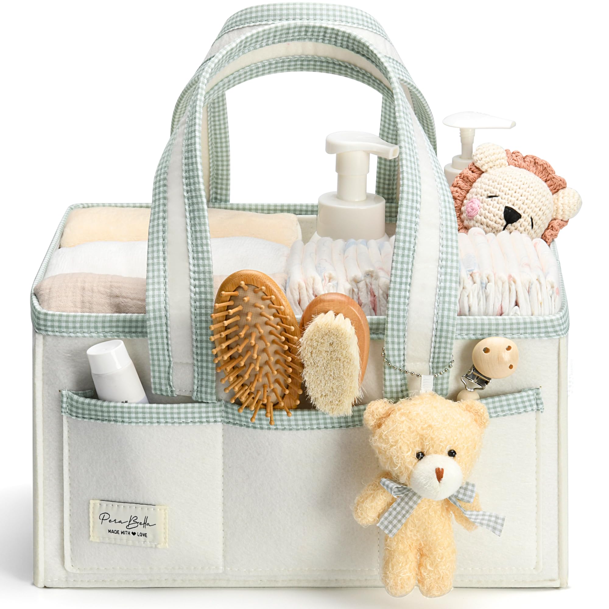 PeraBella Diaper Caddy with Handle keeps nursery essentials organized and portable.