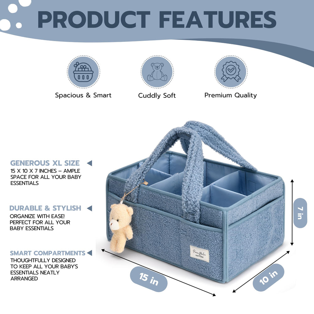 PeraBella diaper tote with multiple compartments to sort wipes, creams, and toys.