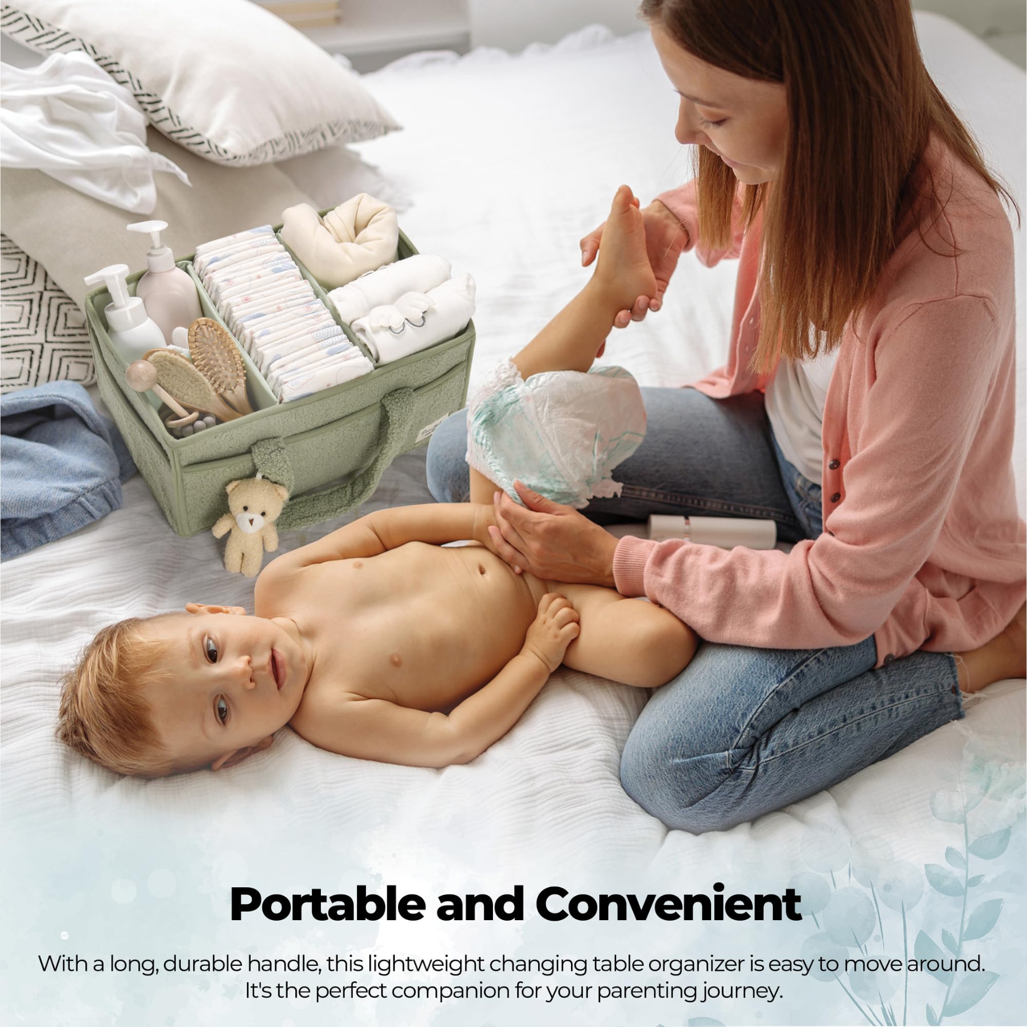 Perabella nursery storage basket multipurpose for diapers, clothes, and toys.