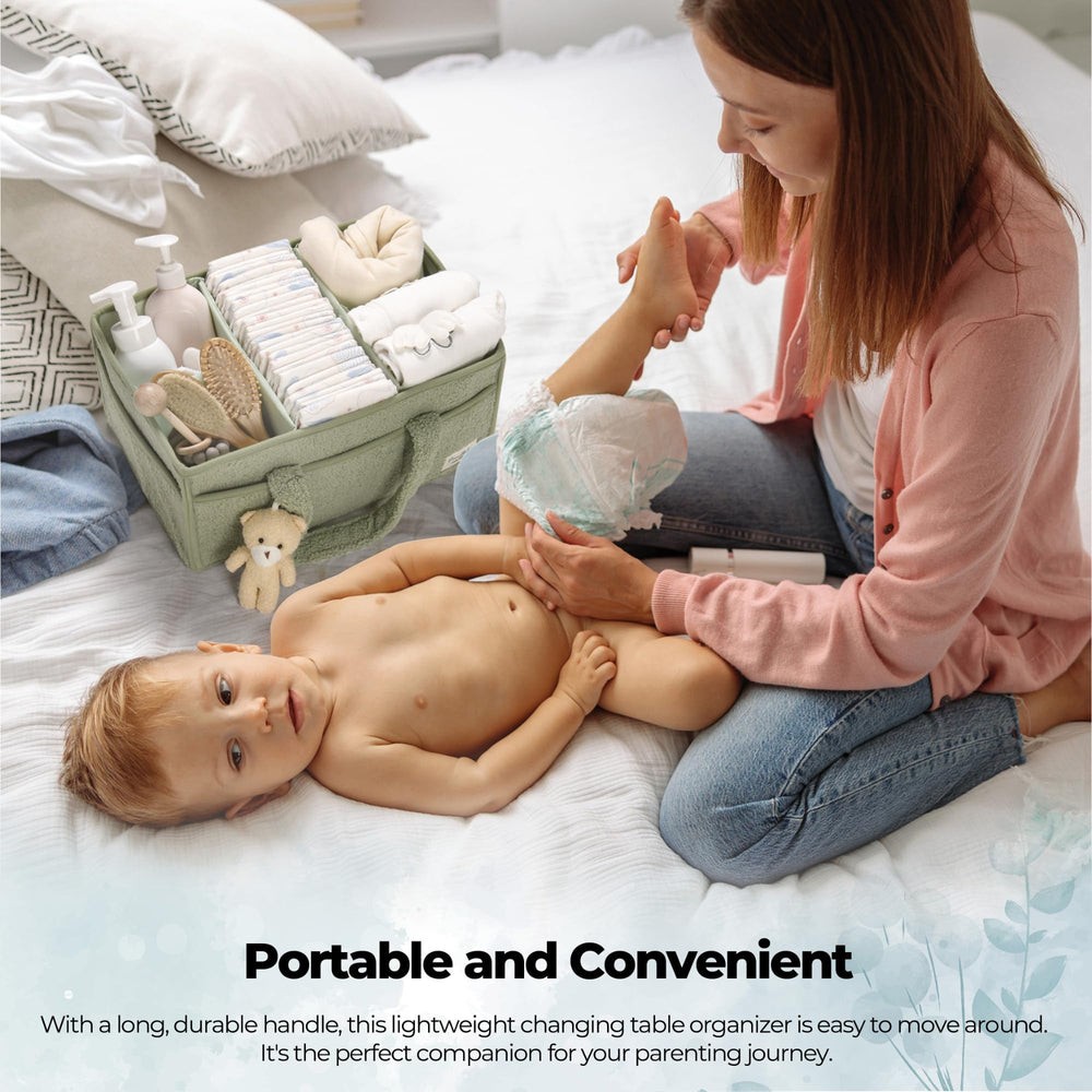 Perabella nursery storage basket multipurpose for diapers, clothes, and toys.