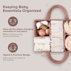 PeraBella nursery storage basket holds diapers and wipes within easy reach.