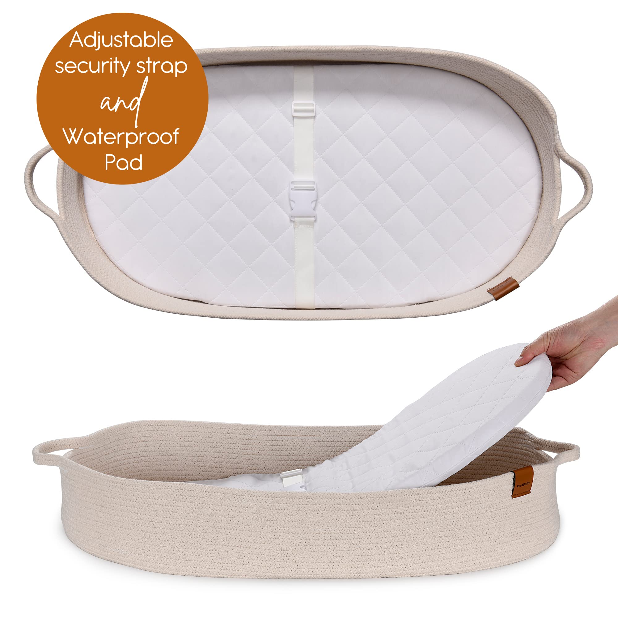 Perabella gift-ready diaper changing basket for newborns and baby showers.