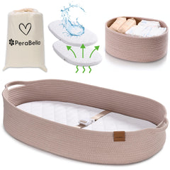 PeraBella XL changing basket on a dresser top enables safe diaper changes anywhere.