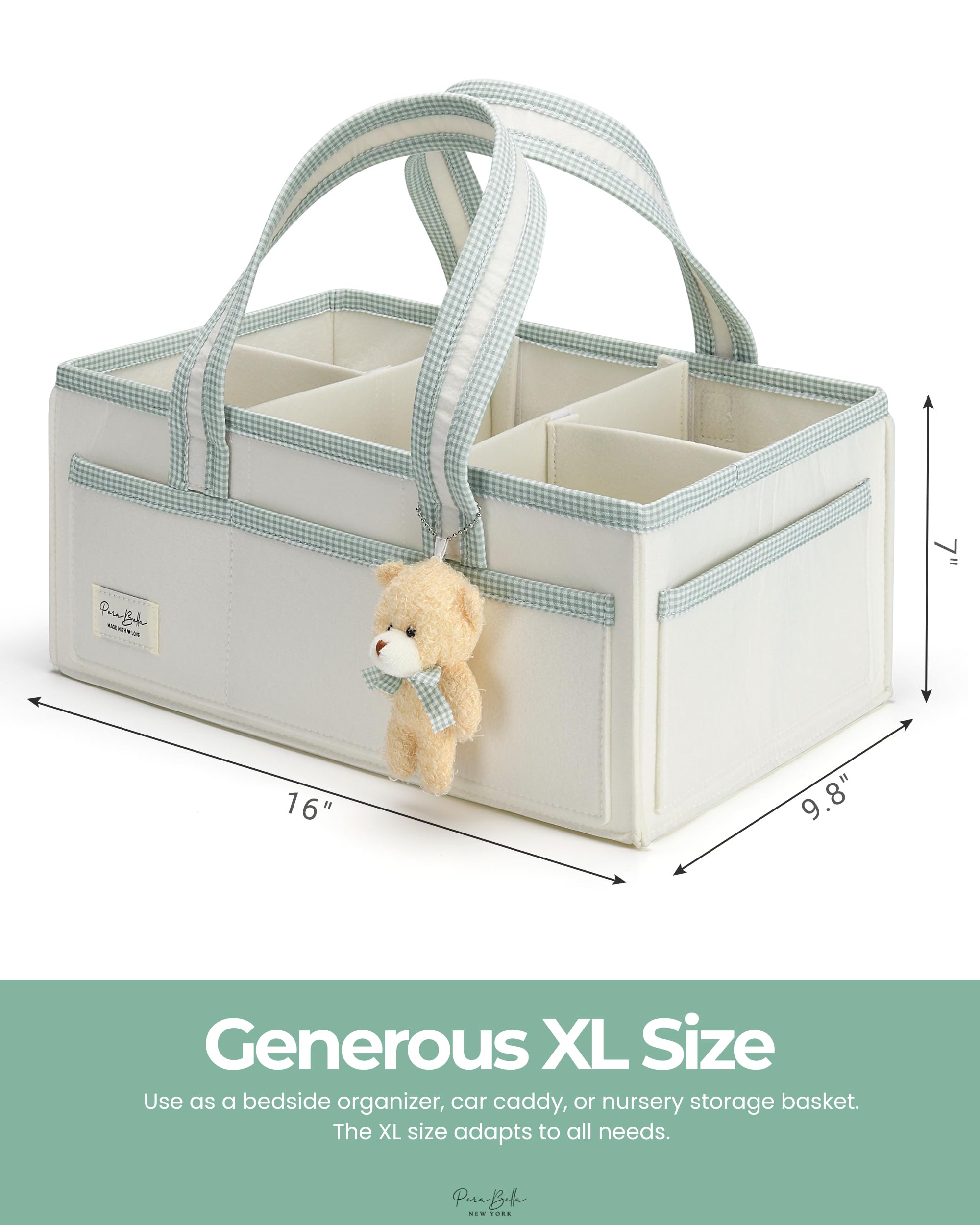 Lightweight Perabella caddy serves as car organizer and nursery helper.