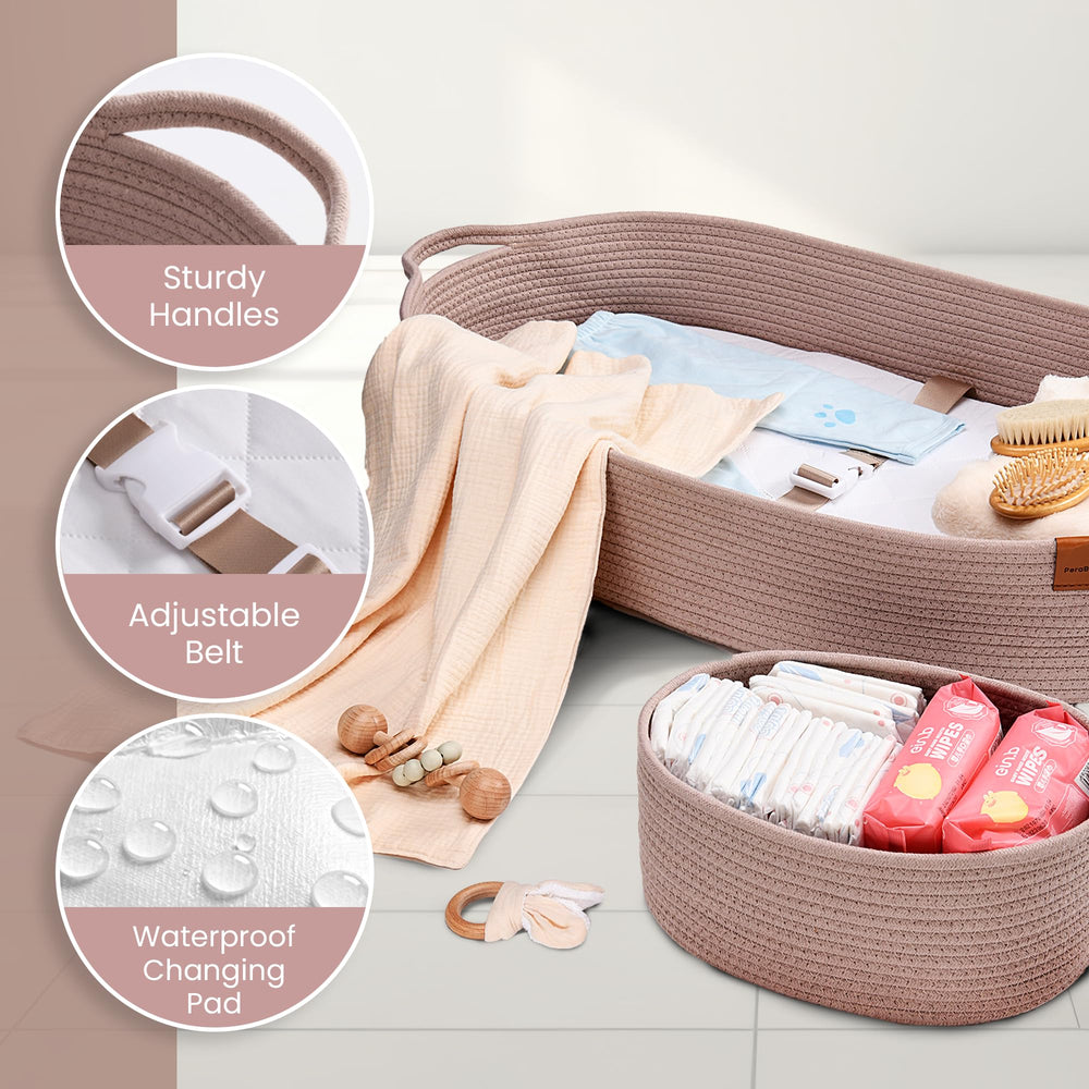PeraBella XL diaper caddy stores essentials for quick diaper changes.