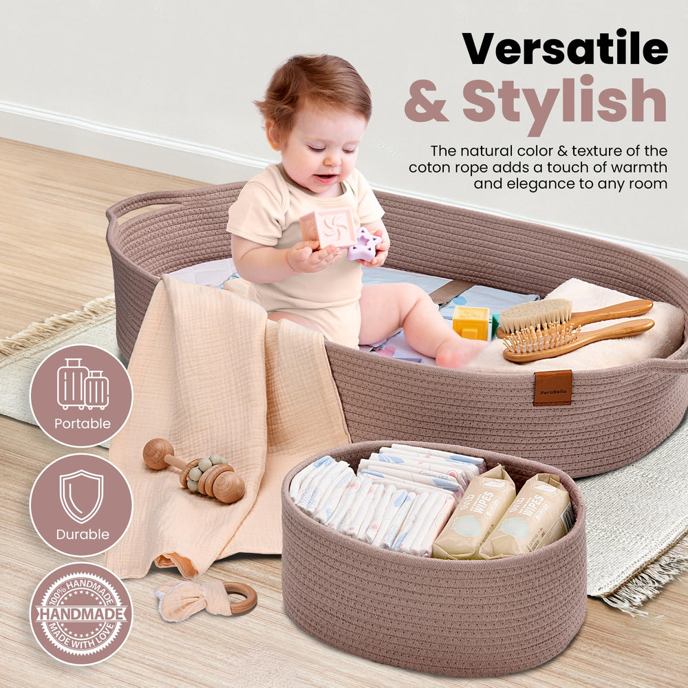 PeraBella XL handwoven cotton rope basket with durable, cozy construction.