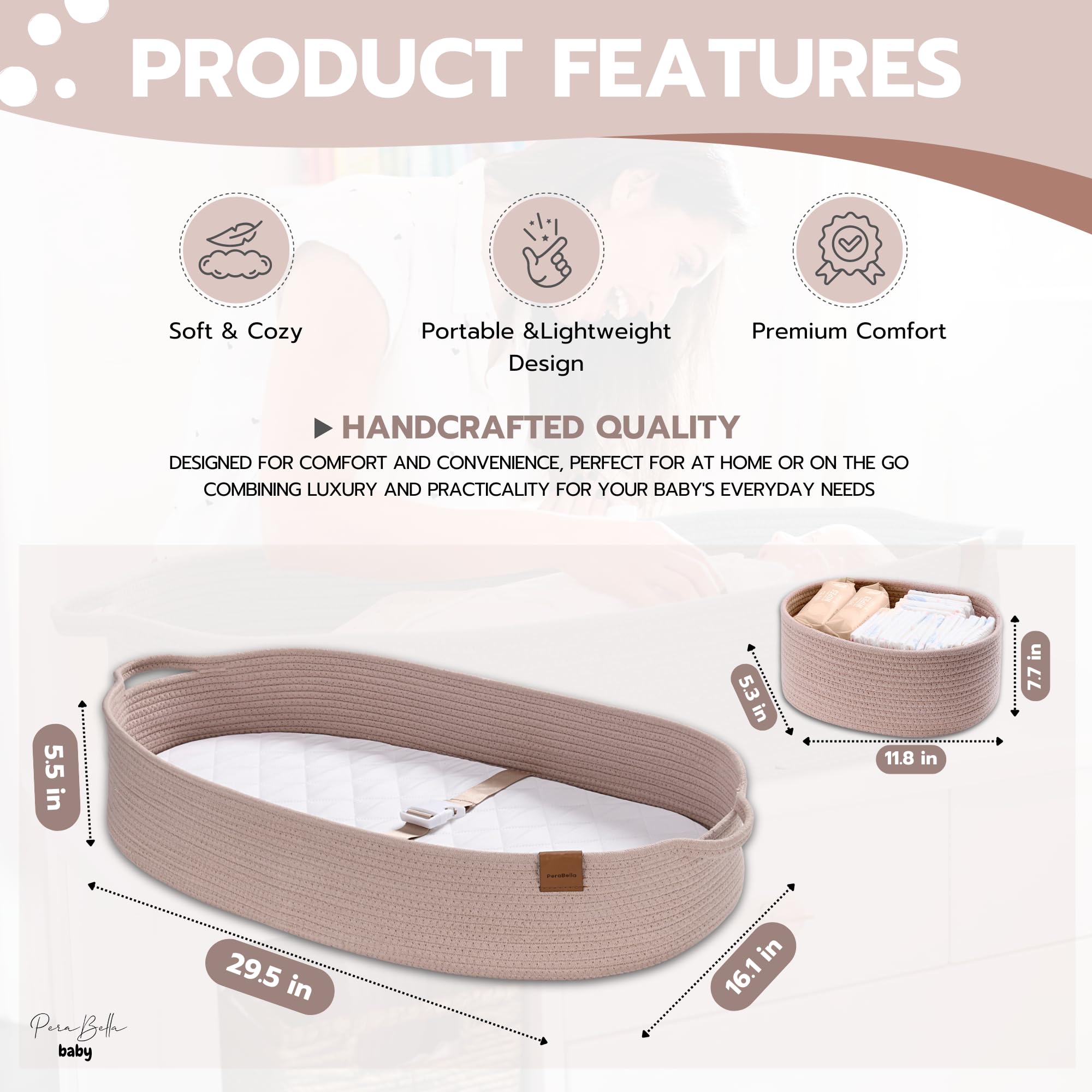 PeraBella XL soft foam pad cushions baby during every change.