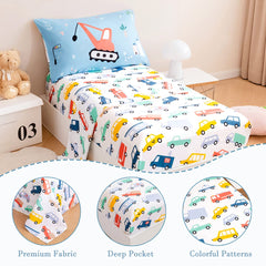 PERFEMET blue vehicles on bedding sparks imaginative bedtime play