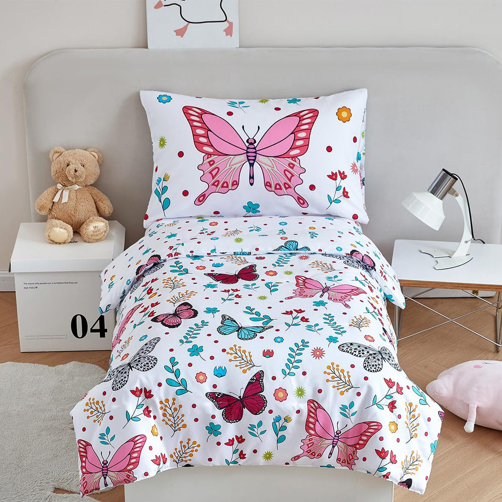 PERFEMET butterfly bedding with pink floral reversible design for cozy toddler sleep