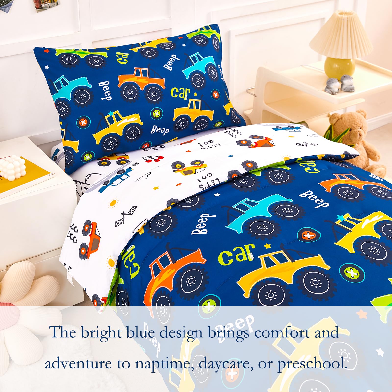 PERFEMET car print toddler pillowcase with cars for easy care