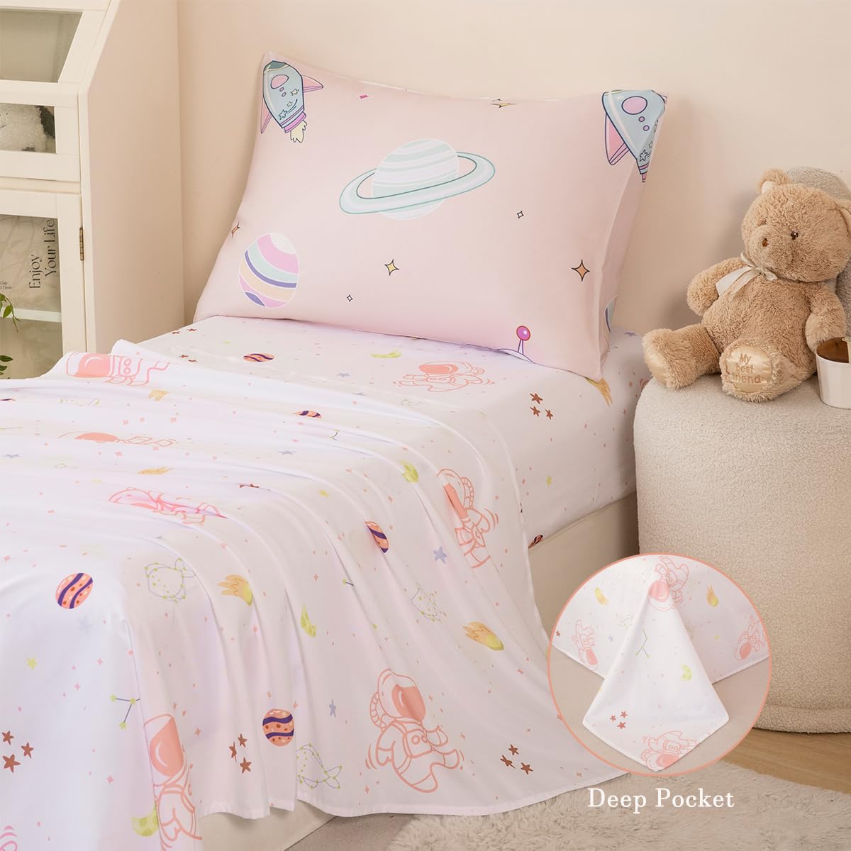 PERFEMET pink space astronaut pillowcase to spark imagination at bedtime.