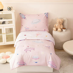 PERFEMET space theme pink toddler comforter for cozy bedtime warmth.