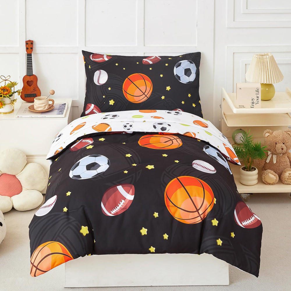 PERFEMET sports theme comforter with basketball print for playful bed setup.