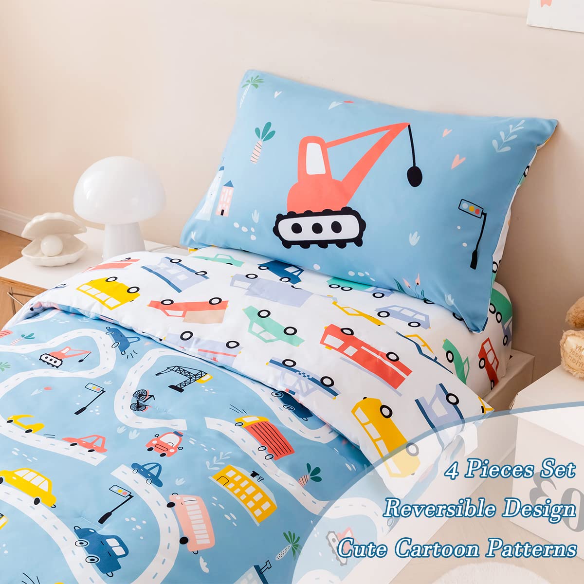 PERFEMET reversible design with car and bus patterns, two looks