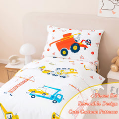 PERFEMET close-up shows soft microfiber texture and vivid construction vehicle patterns.