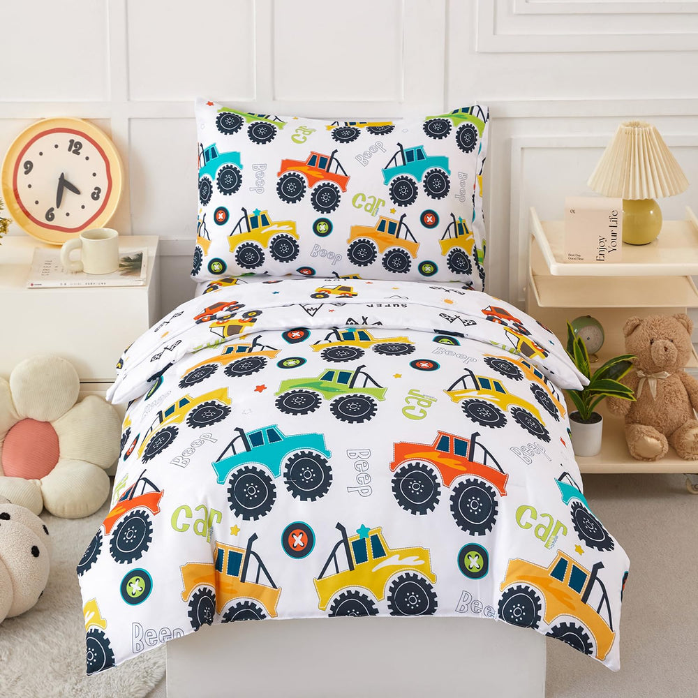 PERFEMET toddler bedding set comforter with cars for cozy nights.