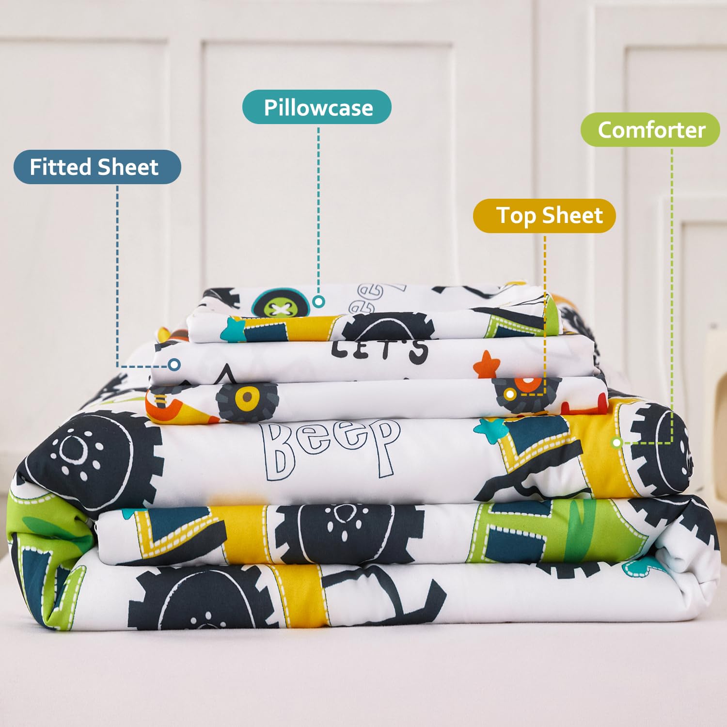 PERFEMET 4-piece set includes comforter, sheets, and pillowcase.