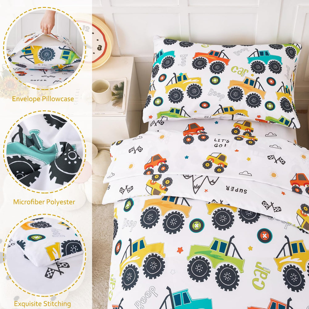 PERFEMET car-pattern pillowcase adds soft, easy care comfort.