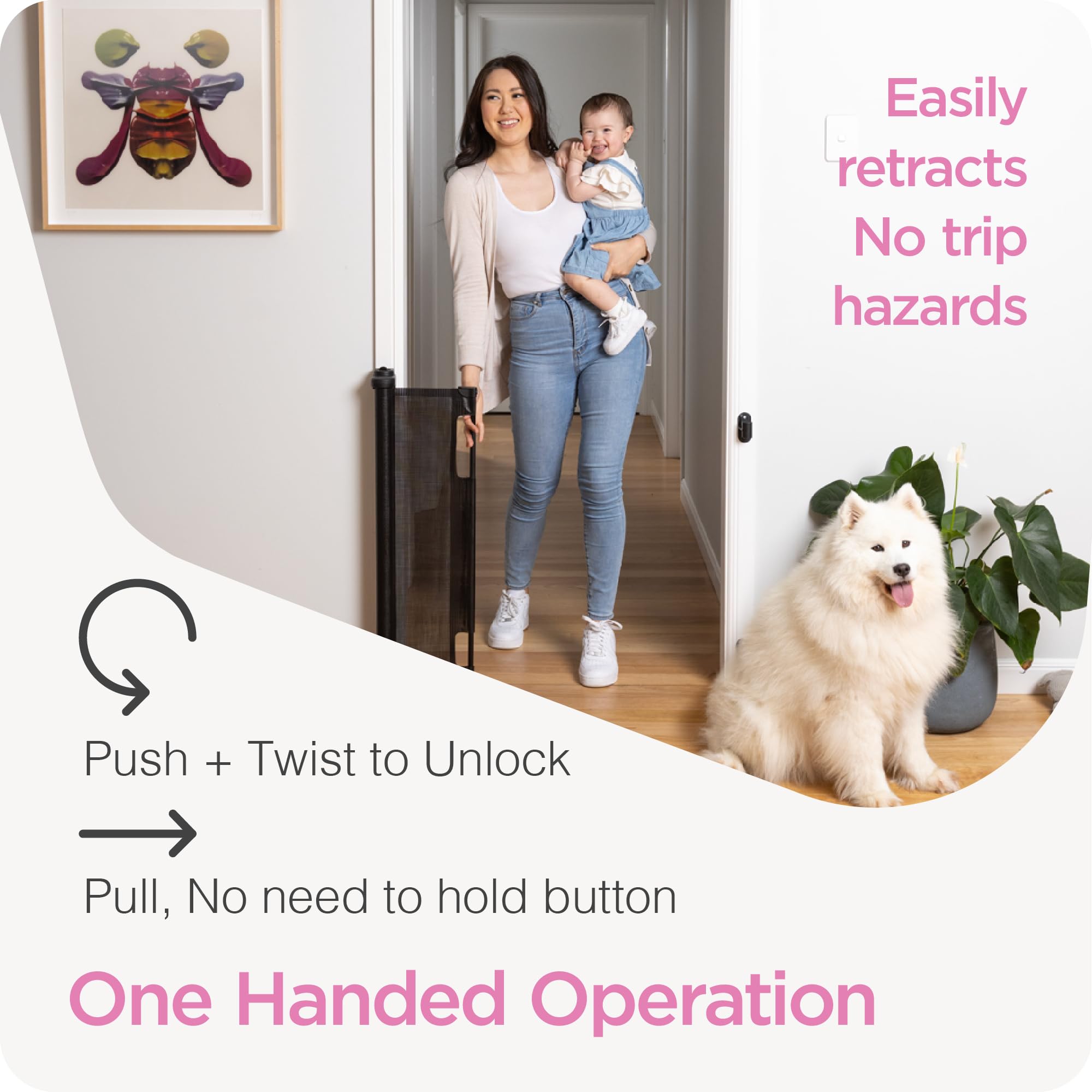Perma Child Safety gate showing 3-way locking for secure access.