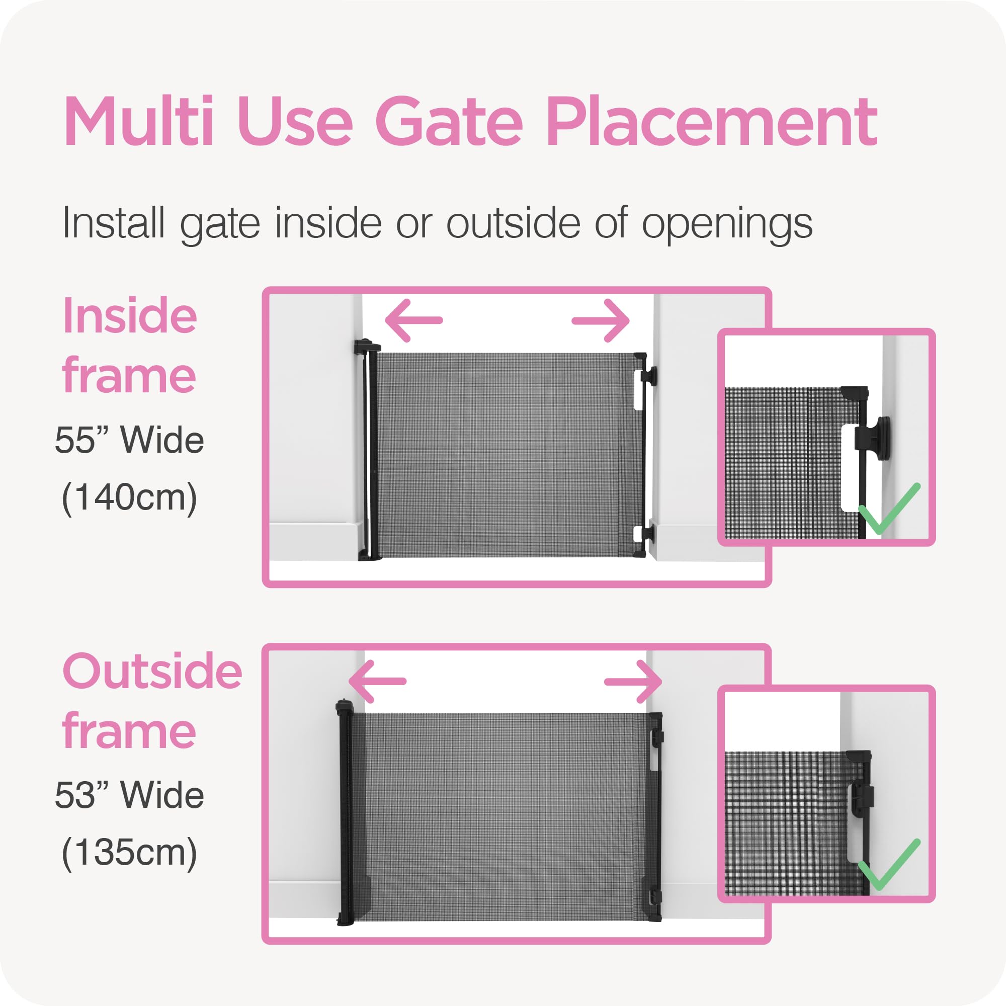 Three-way locking on Perma Child Safety gate for flexible containment