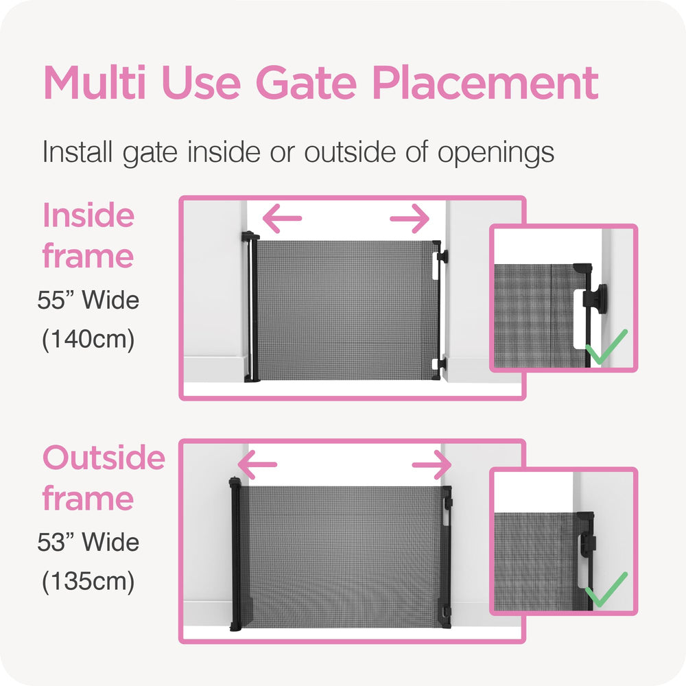 Three-way locking on Perma Child Safety gate for flexible containment