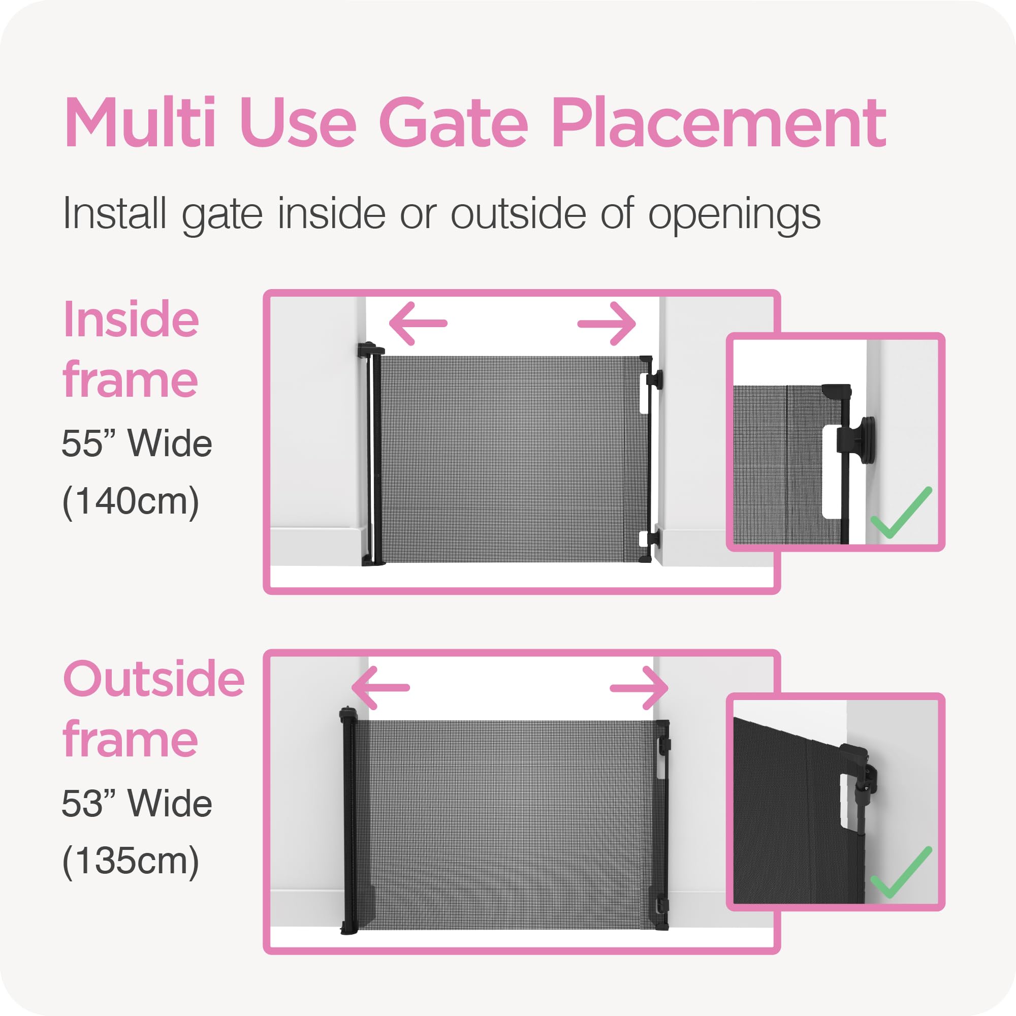 Perma outdoor mesh gate uses UV-resistant fabric for weather resistance.