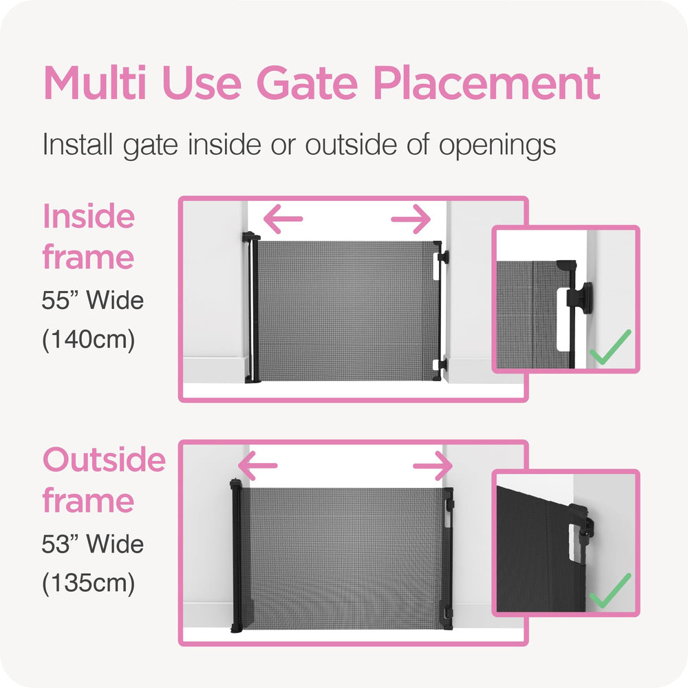 Perma outdoor mesh gate uses UV-resistant fabric for weather resistance.
