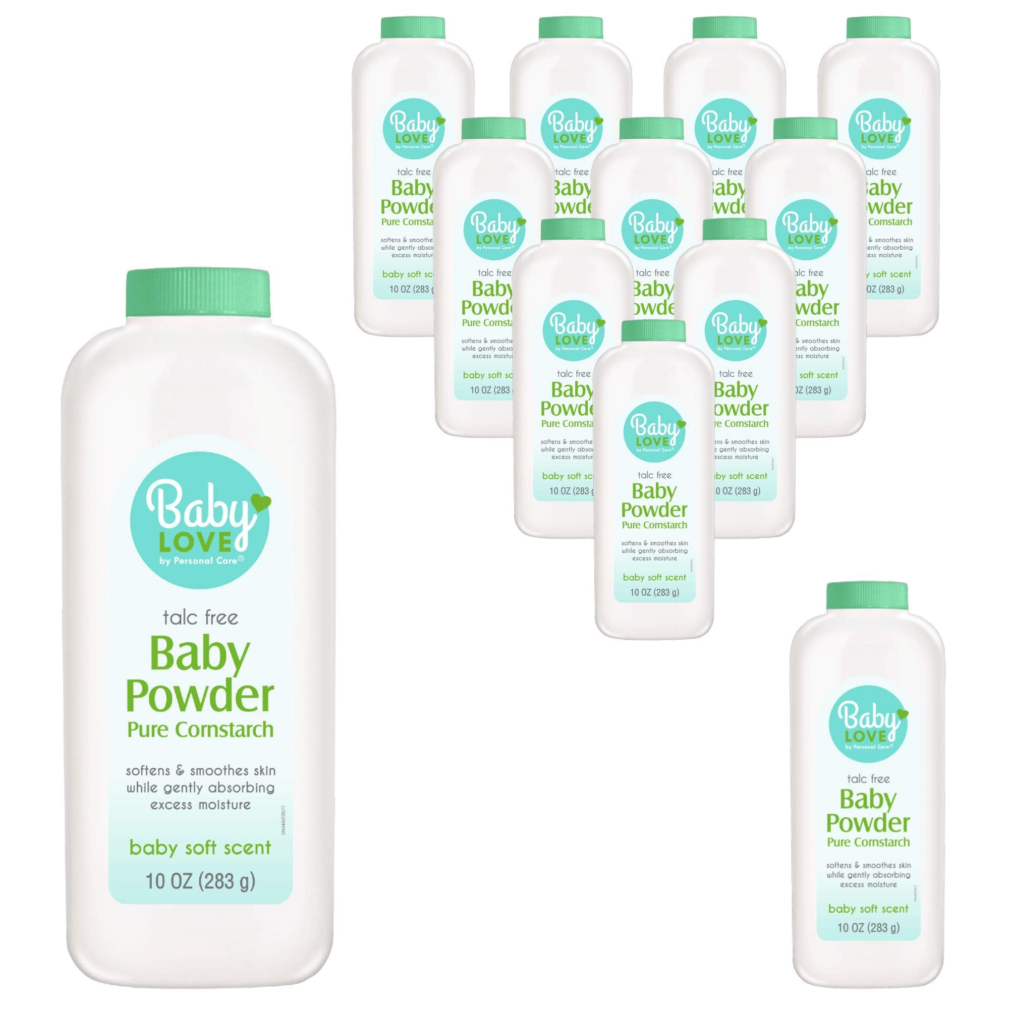 Personal Care Baby Powder jar showcases silky pure cornstarch for gentle moisture absorption.