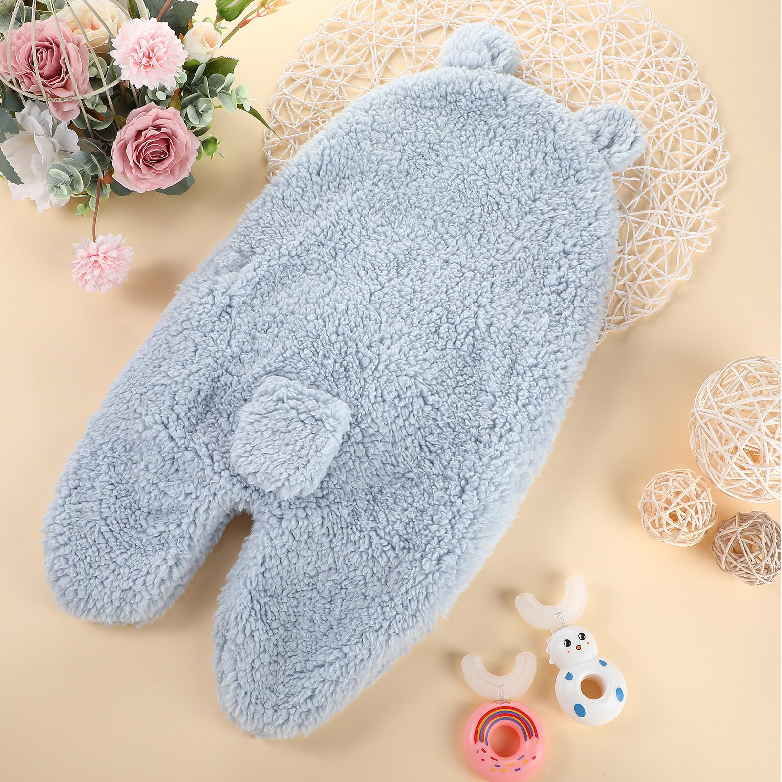 Peryiter bear plush swaddle adjustable hood for easy secure wrap