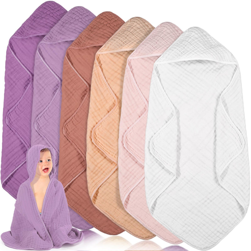 Peryiter muslin hooded baby towel pack: six soft, absorbent towels for bath time