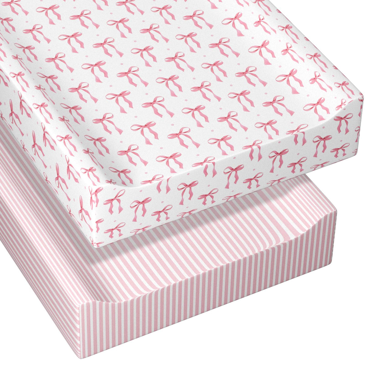 Peryiter pink bow changing pad cover fitting securely on a 32 x 16 pad