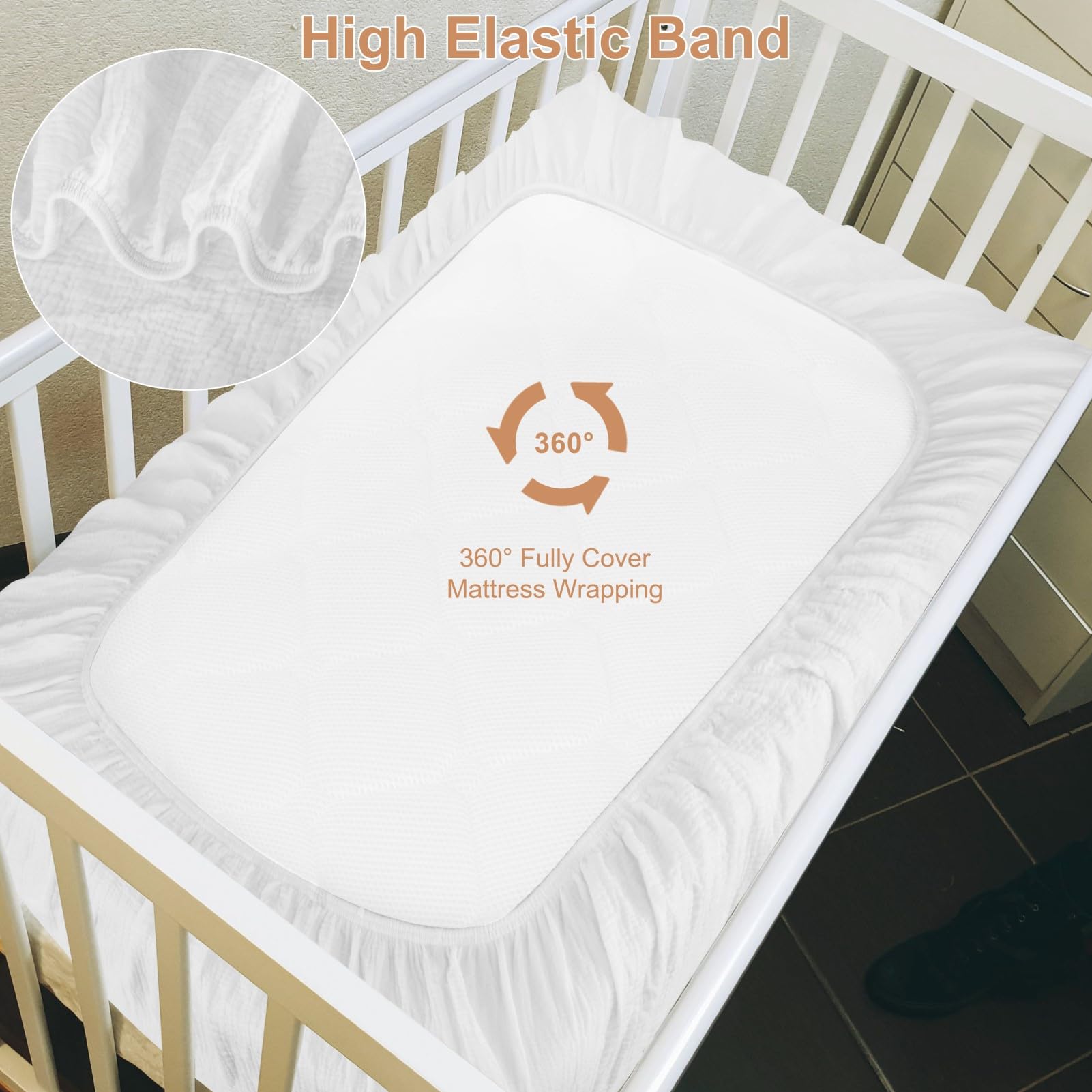 Pet Rejoir blush pink crib sheets bring a soft nursery accent.