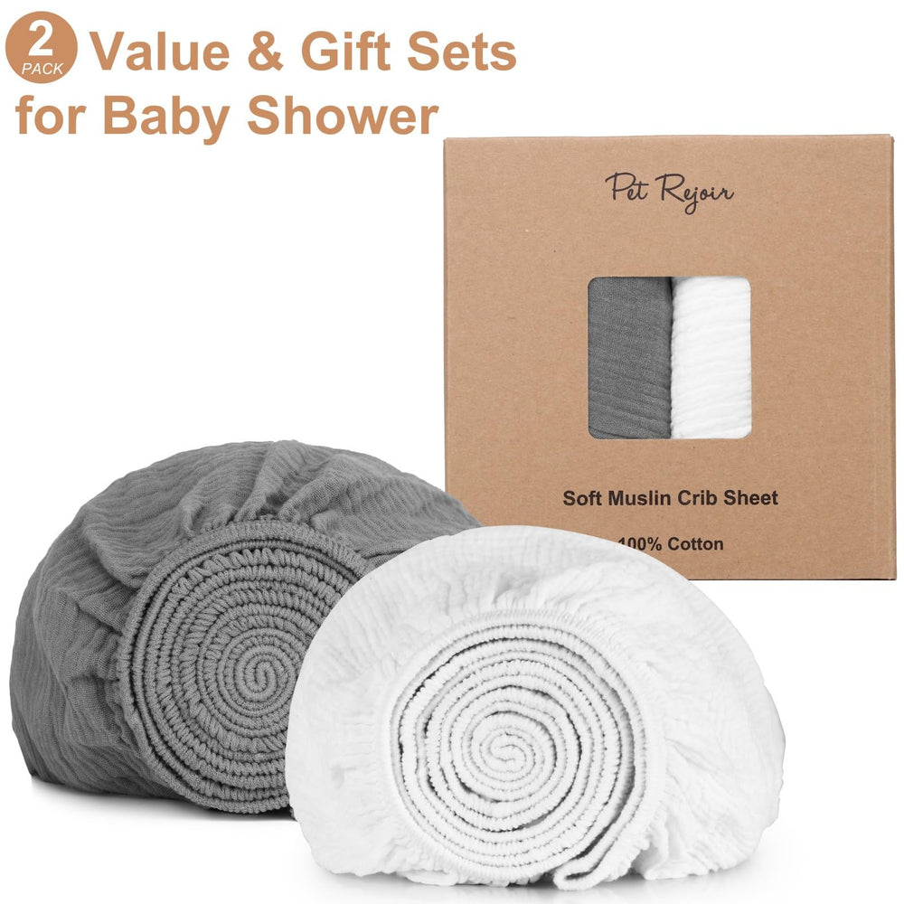 Pet Rejoir sage green muslin crib sheets add gentle color and cozy surface.