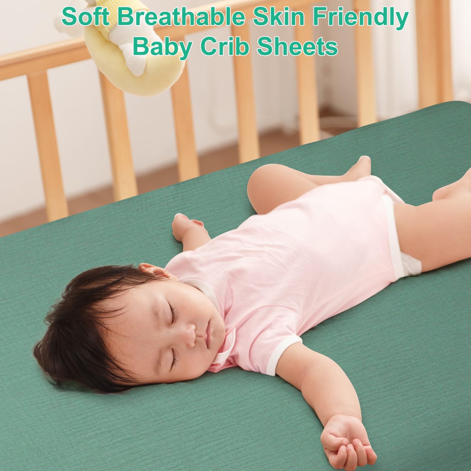Pet Rejoir crib sheets shown on a standard 28x52 crib mattress for easy fit